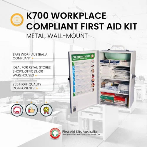 Workplace First Aid Kit (Metal Wall Mount) K700 | Low Risk Compliant Kit for Offices & Warehouses