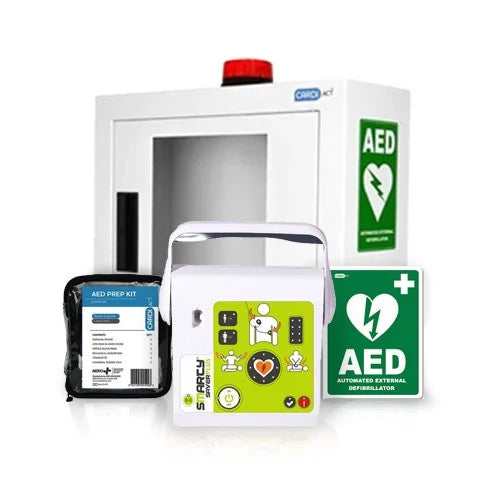 Smarty Saver Defibrillator (AED) SM2 Alarmed Cabinet Bundle | Fully Automatic Workplace Package – TGA Approved